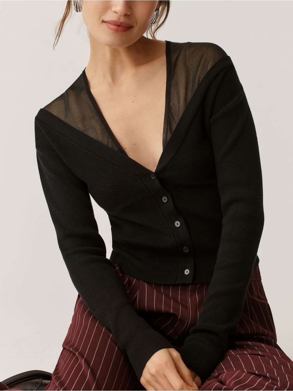 Maeve Long-Sleeve V-Neck Slim Knit Top